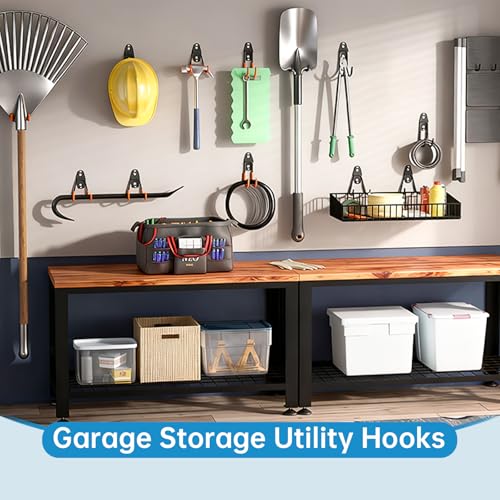 GeeWatom 2 Pack Garage Storage Utility Hooks，Garage Garden Tool Organizer，Steel Wall Mount Hooks, Garden Small U Hooks (Black) - color: Black