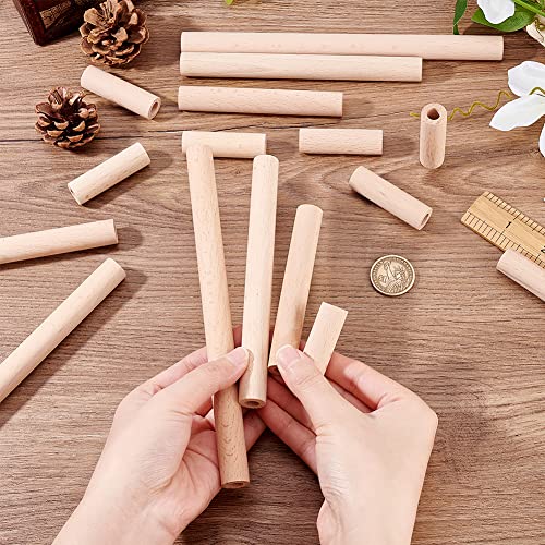 OLYCRAFT 38pcs Hollow Wooden Rods 5/10/15/20cm Beech Wooden Dowel Rods Unfinished Natural Wood Craft Dowel Rods Hardwood Sticks for DIY Projects Crafting Grain Baskets Making - Hole 8mm - size: 5/10/15/20cm