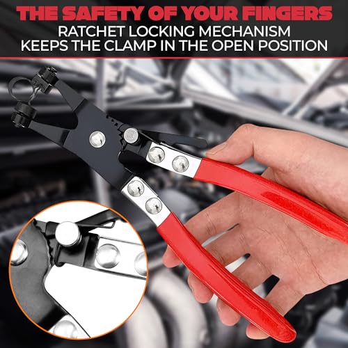 Radiator Hose Clamp Pliers Automotive - Hose Pliers Automotive Clip Removal Tool with Locking Mechanism - Carbon Steel Spring Clamp Tool for Car Repair, Plumbing and Removal of Clamps - color: Black & Red Hose Clamp Pliers
