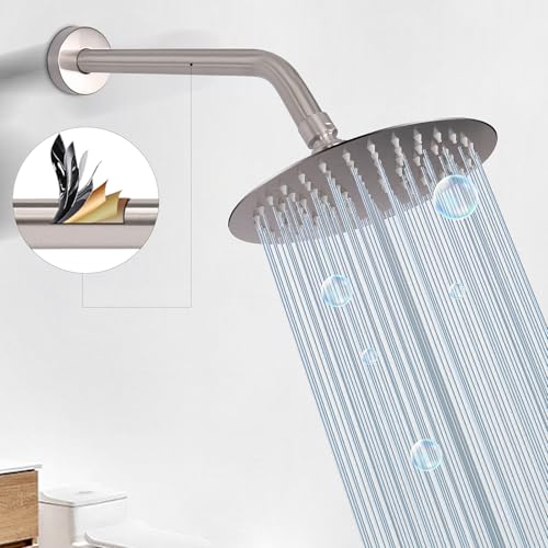 Shower Arm with Flange and Teflon Tape, Wall Mounted Shower Pipe 304 Stainless Steel Extension Arm for Fixed Shower Head & Handheld (12 Inches, Brushed Nickel) - color: Brushed Nickel, style: 12 Inch