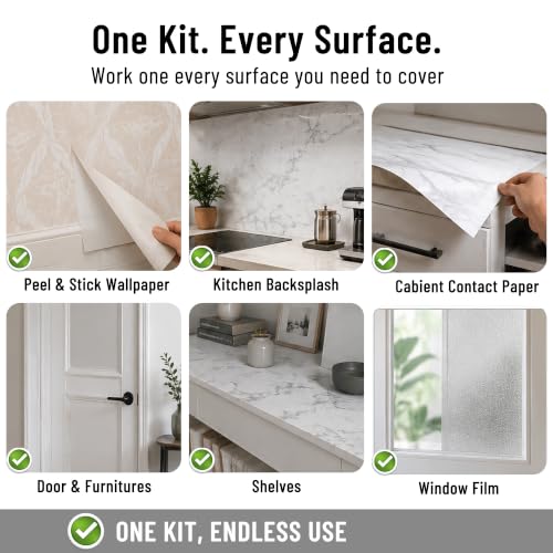 Wallpaper Tools, Wallpaper Kit for Peel and Stick, Smoothing Tool Kit | for Contact Paper, Vinyl Backsplash , All in 1, Foldable Knife Heavy Duty, Seam Roller, Wallpaper Brush
