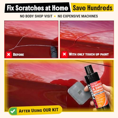 Carfidant Scratch and Swirl Remover - Car Scratch Remover for Vehicles Paint - Polishing Compound for Cars - Paint Restorer Kit with Pad, Microfiber and Sanding Block - style: Scratch Remover Kit with Sanding Block