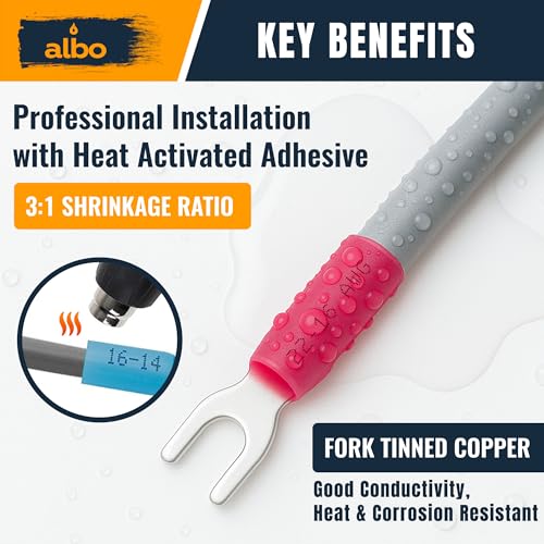 ALBO Heat Shrink Crimp Connectors (Fork 150pcs Red #10 AWG 22-16) - color: Fork 150pcs Red #10 AWG 22-16