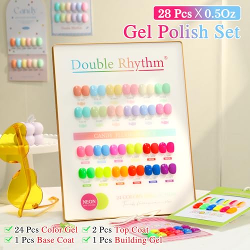 Double Rhythm 28Pcs 0.5Oz Gel Nail Polish Set Same Color Same Bottle Gel Polish Kit Nail Art Manicure Salon DIY at Home for Women (Candy Neon Collection-T24-6) - color: Candy Neon