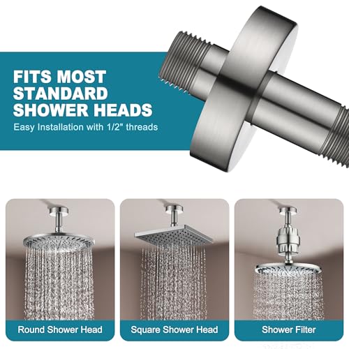 BRIGHT SHOWERS Shower Arm with Flange for Rainfall Shower Head, 3 Inch Ceiling Mount Straight Arm, Replacement Extension Pipe, Heavy-Duty Stainless Steel, Rust-Resistant, 1/2" NPT, Brushed Nickel - color: Brushed Nickel, style: 3 Inch