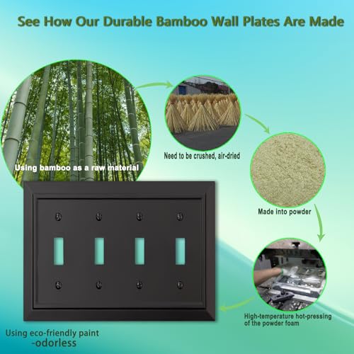 Classic Architecture Wall Plates,Light Switch covers, Electrical Outlet Covers, Duplex receptacle wall plates,Mid Size Bamboo Fiber Material Switch plates Matte Black (4 Gang Toggle 1PK) - style: 4 Gang Toggle 1PK