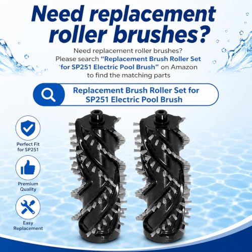 Sepetrel Electric Pool Brush Head, Cordless Motorized Pool Scrubber for Inground & Above Ground Pools, IPX8 Waterproof Shaftless Magnetic Drive Roller Brush for Waterline & Wall Cleaning - size: 11" SP251