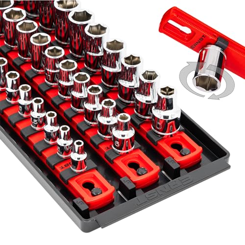 Ernst Manufacturing 8490 Socket Boss: 3-Rail Socket Organizer Tool Tray with 40 Clips (1/4", 3/8", 1/2") - Red, 13-Inch Rails for Toolbox Storage - Made in USA - color: Red, style: 13-Inch