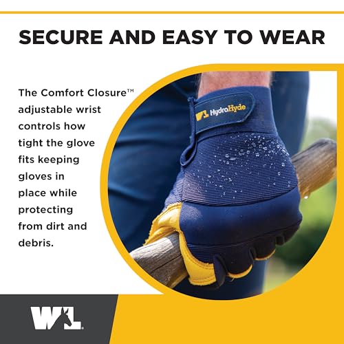 Wells Lamont Men's Leather Palm Work Gloves – HydraHyde Water-Resistant Leather, Flexible Spandex Back, Adjustable Closure - color: Blue, size: X-Large