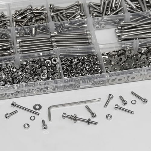 880Pcs M3 Screws Assortment, Hex Socket Head Cap Screw Bolts Nuts Washer Kit, Stainless Steel,8-Sizes M3x8/10/12/16/20/25/30/35mm Screws for 3D Printer DIY - size: M3 x 8/10/12/16/20/25/30/35-880Pcs