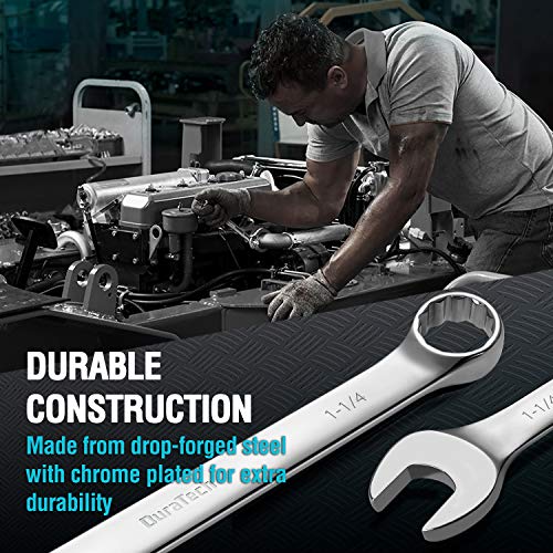 DURATECH Long Pattern Combination Wrench Set, SAE, 5-Piece, 1" to 1-1/4", 12 Point, CR-V Steel, with Rolling Pouch - size: SAE(1" to 1-1/4")