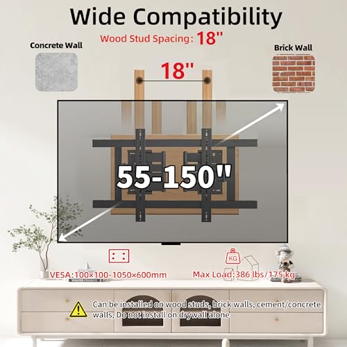 Corner TV Wall Mount for 55-150 inch TV, TV Bracket Hold 386 lbs - size: 55-150 inch
