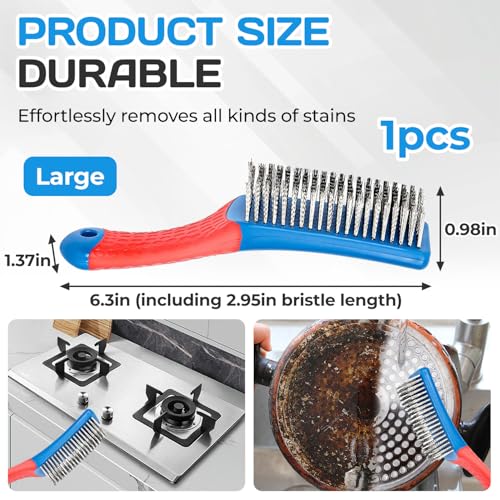 Wire Brushes,Heavy Duty Stainless Steel Wire Scratch Brush for Cleaning,Metal Wire Brush with Rubber Handle for Rust Removal & Paint Removal (1 Pcs (8-Row)) - color: 1 Pcs (8-row)