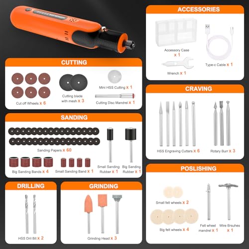 8V Cordless Rotary Tool Kit W/ 103pcs Accessories,5-Speed,USB-C
