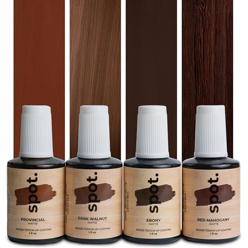 Dark Brown Wood Stain Repair Kit, Brush-On Touch-Up Stain Bottles, Provincial, Dark Walnut, Ebony, Red Mahogany, Interior and Exterior Wood, 4 fl oz Total by spot. - color: Dark Brown