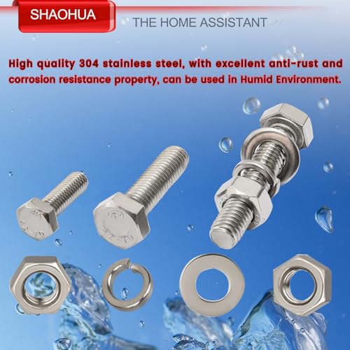 M5 M6 M8 Nuts and Bolts Assortment Kit 12mm-40mm, Metric Bolt Assortment 304 Stainless Steel Bolts and Nuts Kit, Hex Head Cap Screws Kit, Flat & Spring Lock Washer with Wrench, Silver, 496PCS, SHAOHUA - size: H. M5 M6 M8
