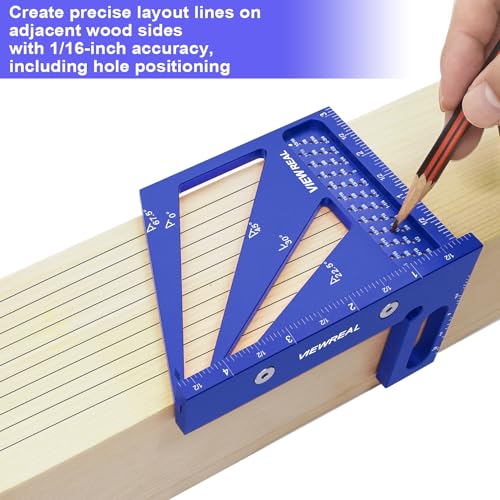 3D Multi Angle Measuring Ruler Aluminum Alloy Woodworking Square,Versatile Square Tool with Preset Angles from 22.5° to 90° Ideal Layout Tool for Carpentry, Engineering & DIY Projects - color: Blue