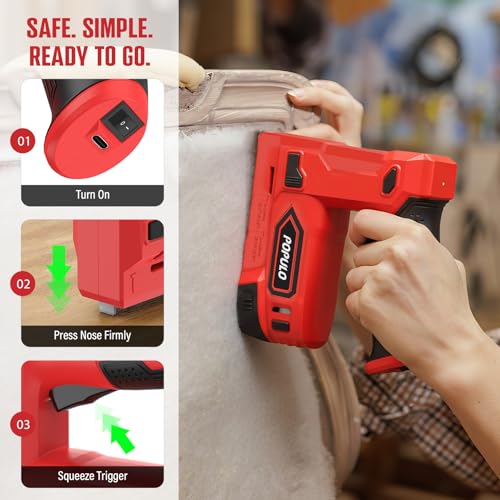 POPULO Red 4V Cordless Staple Gun, 2-in-1 for Upholstery, Manual Upgrade - color: Bright Red