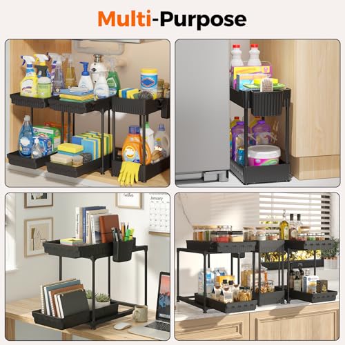 Sevenblue 3-Pack 2-Tier Under Sink Organizers with Sliding Drawers - color: Black 2-Tier Sliding, size: 12.8 Inch