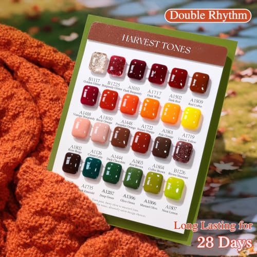 Double Rhythm 28Pcs 0.5Oz Glitter Gel Nail Polish Set Same Color Same Bottle Gel Polish Kit Nail Art Manicure Salon DIY at Home for Women (Dark Green Burgundy Orange Brown -T24-14) - color: Harvest Tones