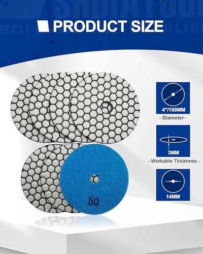 SHDIATOOL 4 Inch Dry Diamond Polishing Pads Grit 50 Diamond Sanding Pads Grinding Pads for Granite Marble Stone 7Pcs - style: Grit 50