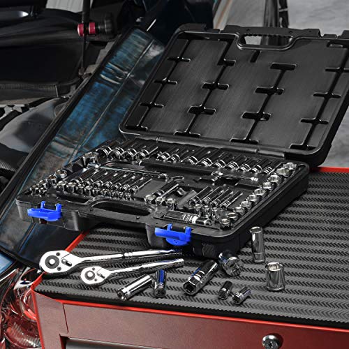 EPAuto 69 Pieces 1/4-Inch & 3/8-Inch Drive Socket Set, Pear Head Ratchet - size: 69 Pieces