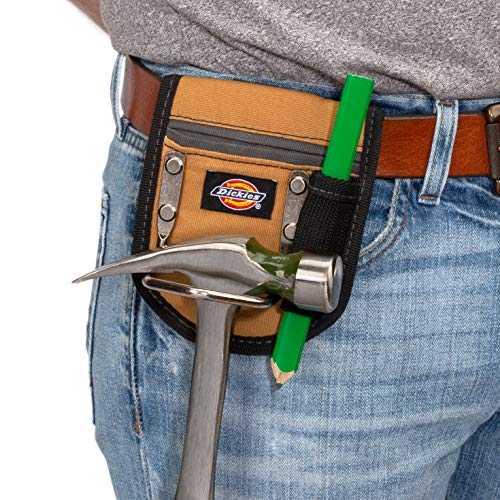 Dickies 2-Compartment Hammer Holder for Tool and Work Belts, Durable Canvas, Includes Tool Loop and Pocket, Fits up to 4.5-inch Belts, Tan/Grey - color: Tan