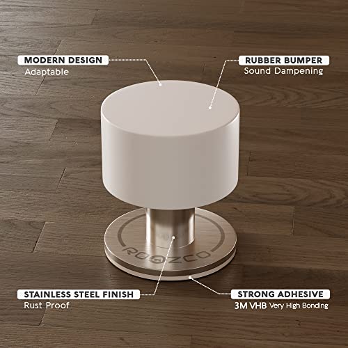 Door Stoppers 2-Pack with Extra Stickers - Two Self-Adhesive White Rubber Door Stops - Heavy Duty Stainless Steel Body with Sound Dampening Bumper Top - Ideal for Home and Office Use