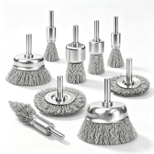 Wire Brush for Drill 9 Pcs Set with 1/4 Inch Shank for Rust - size: 9PCS