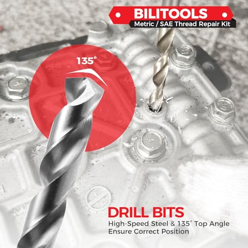BILITOOLS M7x1.0 Helicoil Thread Repair Kit Metric, HSS Drill Heli Coil Repair Kit - size: M7 x 1.0, style: Metric