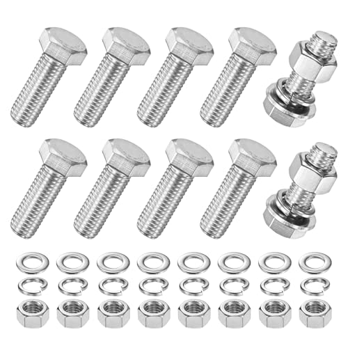 M METERXITY 10-Pack Hex Head Screw Bolt with Nuts Flat & Lock Washers M12x35mm Stainless Steel Bolts and Nuts Kit Fully Threaded Metric Bolt Assortment for Equipment/Machinery - size: M12x35mm