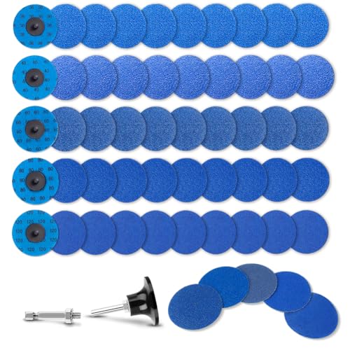50Pcs 3 inch R-Type Quick Change Zirconia Surface Conditioning Sanding Discs Set, 36, 40, 60, 80 & 120 Grit (10 Disc Each) with Adapter & Backing Pad - style: Mix Grit