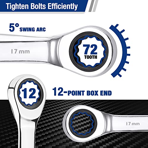 WORKPRO 7-Piece Ratcheting Combination Wrench Set, 72 Teeth, Cr-V Constructed, Combo Ratchet Wrenches Set with Roll Up Pouch, Metric 8mm-17mm (Pack of 2) - size: Metric (Pack of 2)
