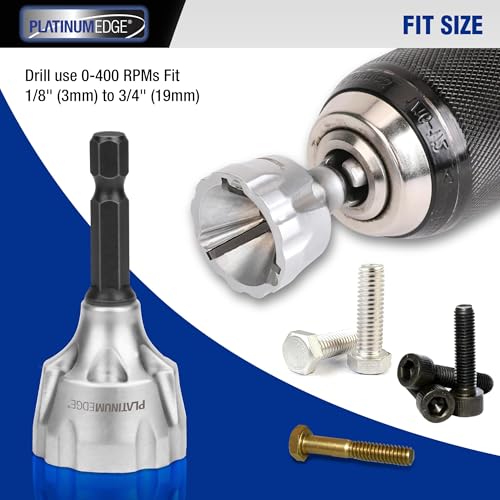 PLATINUMEDGE Deburring External Chamfer Tool with 3 Tungsten Carbide Blades,Quick Release 1/4" Hex Shank, Fits 1/8"-3/4" (3-19mm) – Repair Damaged Bolts, Screws, Threaded Rods & Pipe - size: 3 cm x 11 cm x 3 cm