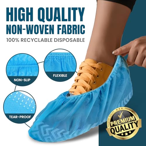 Shoe Covers Disposable Non-Slip, Large 200 Count, Premium Cloth Boot Covers, Slip-Resistant, Durable, Breathable, Non-Toxic, Recyclable booties for shoes covers – Fits Men 11/Women 13 – Blue - size: 200 pack