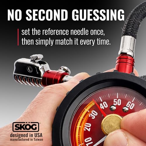 SKÖG Chuck Mates Platinum Tire Pressure Gauge 0–100 PSI Analog | Accurate PSI readings ANSI B40.1 | Second needle marks your target | Designed in the USA, made in Taiwan