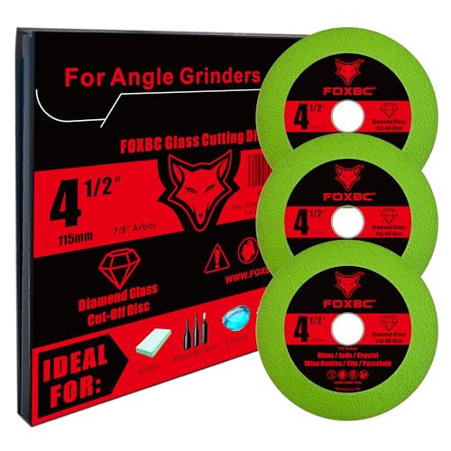 FOXBC 4-1/2 Inch Tile Glass Cutting Disc for Angle Grinders, Diamond Saw Blades Wheel Multi-Material for Grinding Ceramic, Crystal, Wine Bottle, 7/8" Arbor - 3 Pack