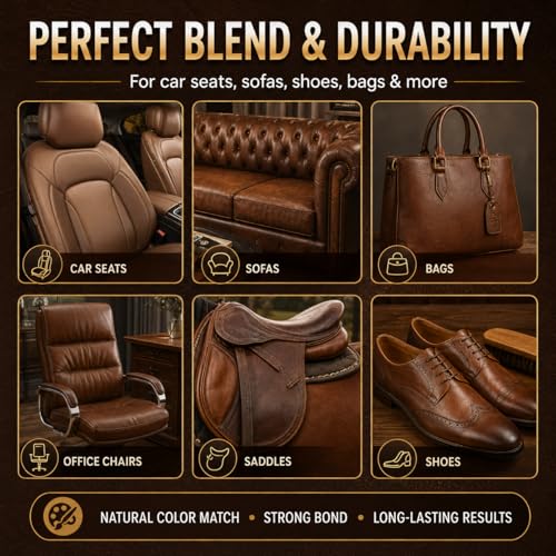 Vigorder Brown Leather Repair Kit for Furniture, Leather Couch Repair Kit for Sofa, Car Seats, Jacket and Purse, Fix Scratches, Tears, Holes, Cracks and Peeling with Easy Instructions
