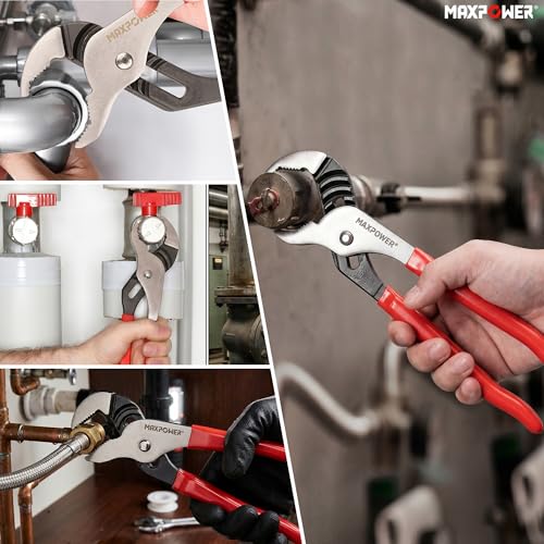 MAXPOWER 8" 10" 12" Groove Joint Pliers, Jaw Opening 1-1/16", 2", 2-3/8" - size: 8" 10" 12"