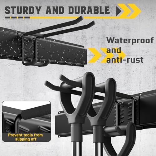 64" Garage Wall Tool Organizer, 900 Lbs Heavy Duty Steel Garden Tool Storage Rack & Garage Organization for Yard, Shed, Garage - 12 Longer & Thicker Hooks + 2 Straps - size: 64inch