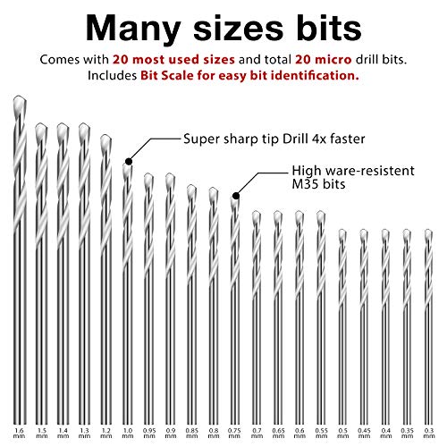 Honoson 40 Pieces Micro Drill Bit Set Small Hss Twist for Precision