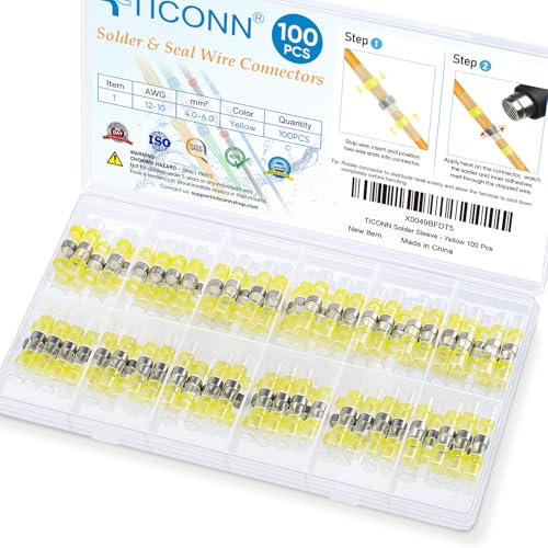 TICONN 100 Pcs Solder Seal Wire Connectors, Heat Shrink Butt Splice - size: Yellow 100 Pieces