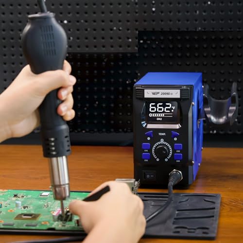 WEP 2009D-II Hot Air Soldering Station, Hot Air Rework Station with Detachable Soldering Heat Gun, 4 Preset Channels, Digital LED Display, Adjustable Temperature 212-896°F, PID Temp Stabilization