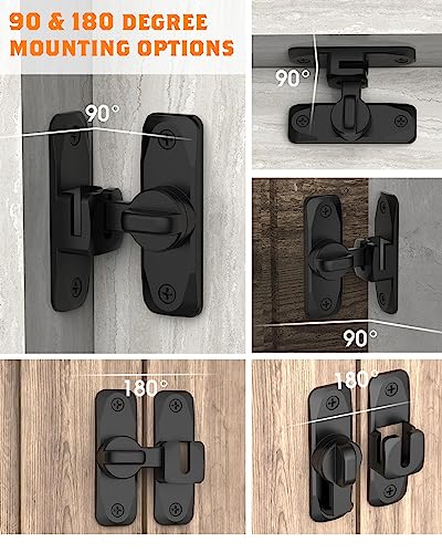 90/180 Degree Barn Door Latch Lock with Spacer, Black, 1 Pack - color: Black-1Pc