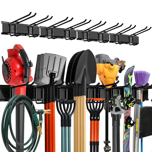 TIDYME Garage Wall Organizer, Shovel Holder Wall Mount, 64" Double Hooks - size: 64" (0 Shelves)