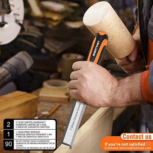 ENERTWIST 13pcs Wood Chisel Set, Premium Woodworking Chisel Sets w/ 8 CRV Construction Wood Chisels, 1 Sharpening Stone, 1 Honing Guide, 2 Carpenter Pencils, 1 Sharpener for Wood Carving in Hard Case | 8 CRV Construction Wood Chisels, 1 Sharpening Stone H