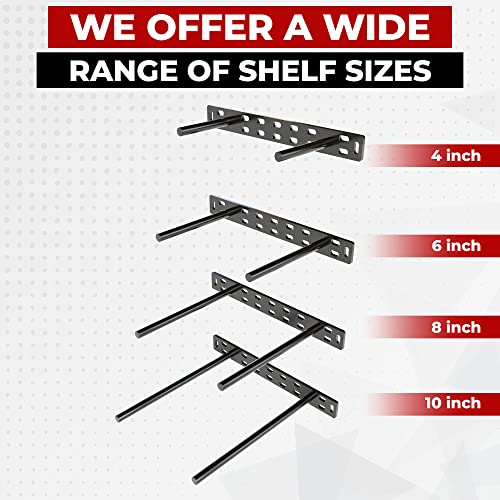 Set of 2 Floating Shelf Brackets 11 inch Multiple Mounting Location Baseplate/Heavy Duty Black Painted Mild Steel Bracket Hidden Wall Shelves Support Hardware Mount Kitchen/Nursery Decor(10 inch Rods) - size: 10 inch Rod