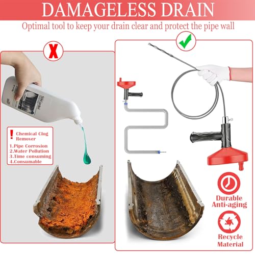 33 Ft Drain Snake Auger, Heavy Duty Plumbing Snake for Sink, Tub, and Shower, Snake Drain Hair Removal Tool with Gloves