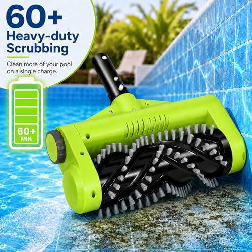 Sepetrel Electric Pool Brush Head, Cordless Motorized Pool Scrubber for Inground & Above Ground Pools, IPX8 Waterproof Shaftless Magnetic Drive Roller Brush for Waterline & Wall Cleaning - size: 11" SP251