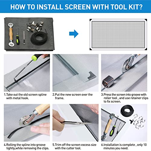 Window Screen Repair Kit, 5 in 1 Screen Roller Tool for Windows or Doors - size: 5 in1 Screen Repair Kit